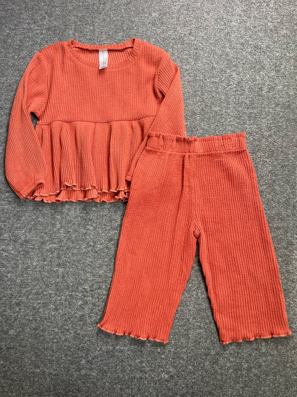 Modern Moments By Gerber Toddler Girl Top and Flare Pants Set 2T Orange Ribbed
